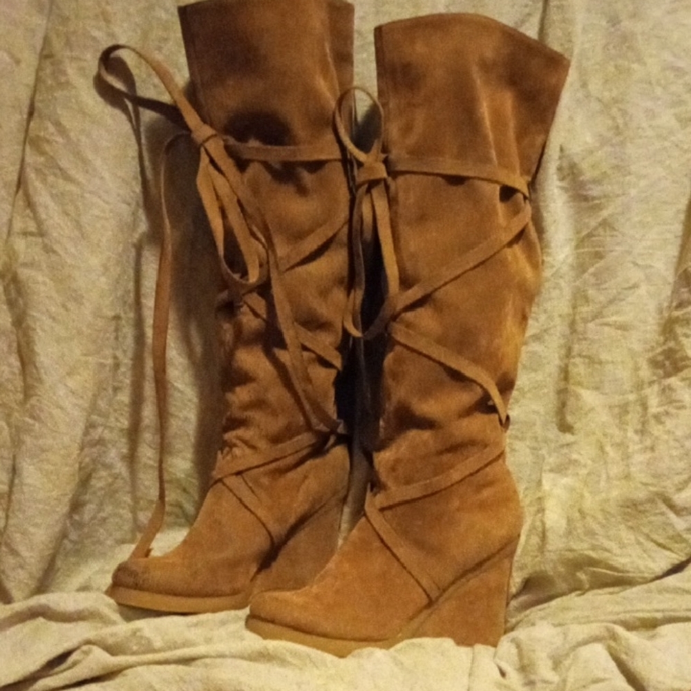 Tan Suede Knee-High Boots